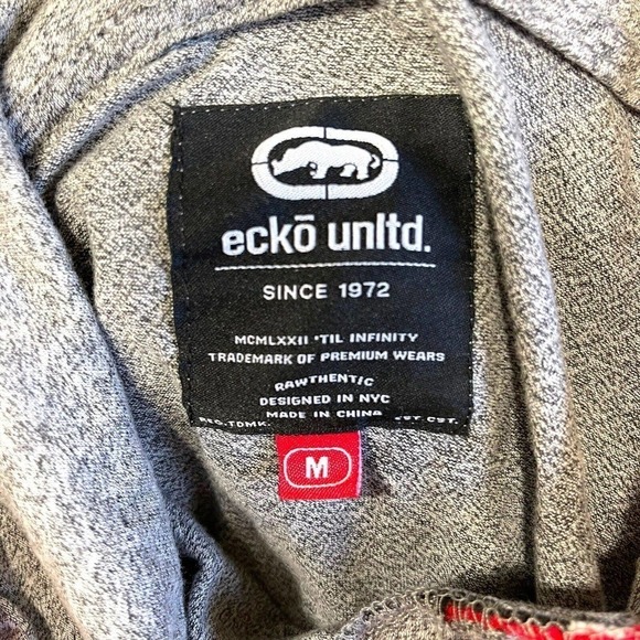 Vtg Ecko Unltd Y2K 90s Hoodie Hip Hop Streetwear Grunge Skater Gray Sz Medium - Picture 7 of 9